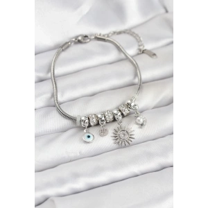 Pirinç Gümüş Renk Güneş Charmlı Kadın Bileklik