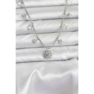 Pirinç Gümüş Renk Güneş Model Kadın Kolye