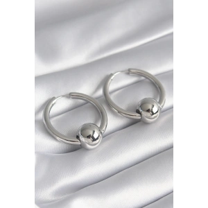 Pirinç Gümüş Renk Halka Top Model Kadın Küpe