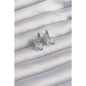 Pirinç Gümüş Renk İri Zirkon Taşlı Kıvrımlı Minimal Kelebekli Halka Küpe