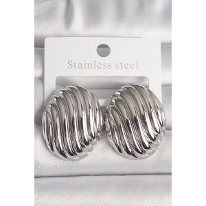 Pirinç Gümüş Renk İşlemeli Oval Model Kadın Küpe