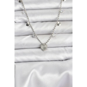 Pirinç Gümüş Renk Kalp Model Kadın Kolye