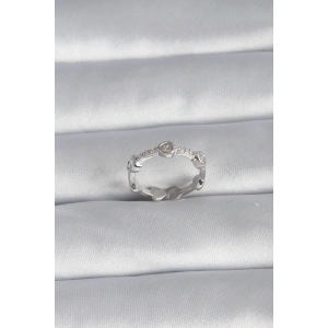 Pirinç Gümüş Renk Kalp Model Zirkon Taş Detay Kadın Yüzük