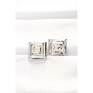 Pirinç Gümüş Renk Kare Form Küpe