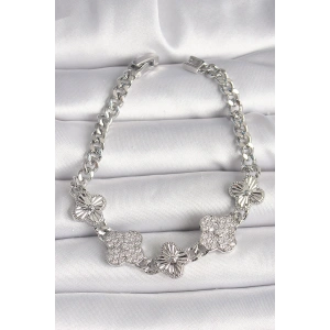 Pirinç Gümüş Renk Zincir Yonca Model Kadın Bileklik