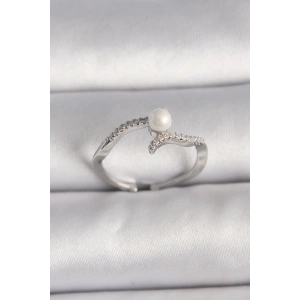 Pirinç Gümüş Renk Zirkon Taşlı Ayarlanabilir Yüzük