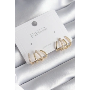 Pirinç Gümüş Renk Zirkon Taşlı Çatal Model Kadın Küpe