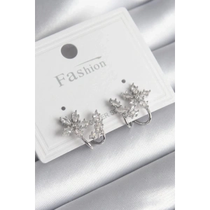 Pirinç Gümüş Renk Zirkon Taşlı Çiçek Model Kadın Küpe