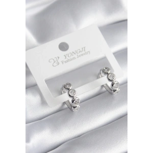 Pirinç Gümüş Renk Zirkon Taşlı Kadın Küpe