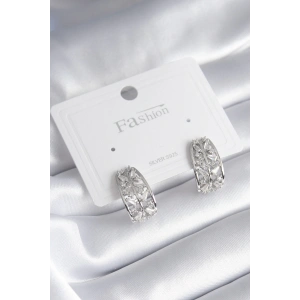 Pirinç Gümüş Renk Zirkon Taşlı Kadın Küpe