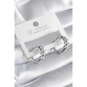 Pirinç Gümüş Renk Zirkon Taşlı Kadın Küpe