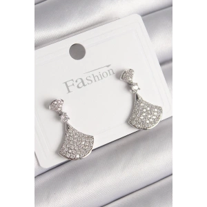 Pirinç Gümüş Renk Zirkon Taşlı Motif Model Kadın Küpe