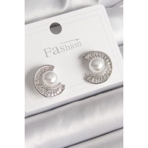 Pirinç Gümüş Renk Zirkon Taşlı Salyangoz Model İnci Detay Kadın Küpe