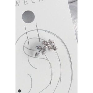 Pirinç Gümüş Renk Zirkon Taşlı Yaprak Model Kıkırdak Kadın Küpe