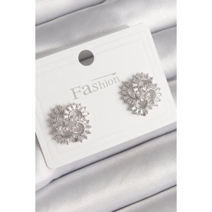 Pirinç Gümüş Renk Zirkon Taşlı Yonca Model Kadın Küpe