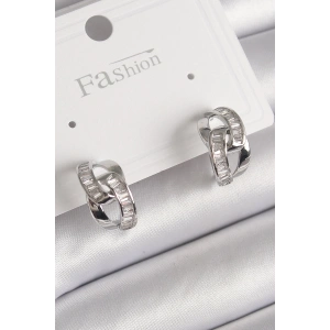 Pirinç Gümüş Renk Zirkon Taşlı Zincir Model Kadın Küpe