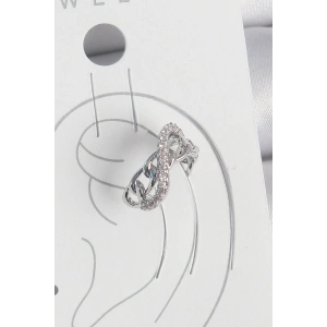 Pirinç Gümüş Renk Zirkon Taşlı Zincir Sonsuzluk Model Kadın Kıkırdak Küpe