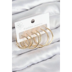 Pirinç Halka Model Gold Renk Kadın Set Küpe