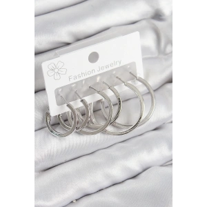 Pirinç Halka Model Gümüş Renk Kadın Set Küpe