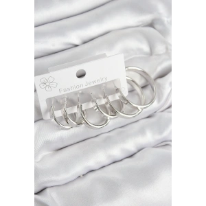 Pirinç Halka Model Gümüş Renk Kadın Set Küpe