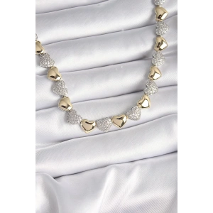 Pirinç Mix Renk Zirkon Taşlı Kalp Model VIP Exclusive Seri Kadın Kolye
