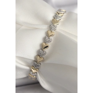Pirinç Mix Renk Zirkon Taşlı Kalp Model VIP Seri Kadın Bileklik
