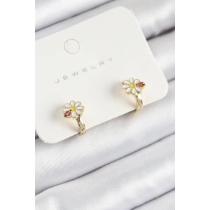 Pirinç Papatya Model Gold Renk Çocuk Küpe