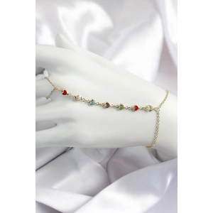 Pirinç Renkli Kalpli Zirkon Taşlı Y Model Gold Renk Kadın Şahmeran