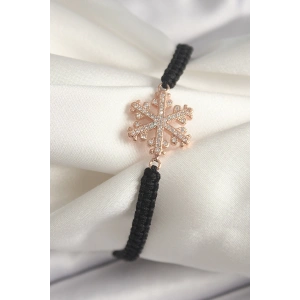 Pirinç Rose Renk Zirkon Taşlı Kar Tanesi Figür Makrome Asansörlü Model Kadın Bileklik