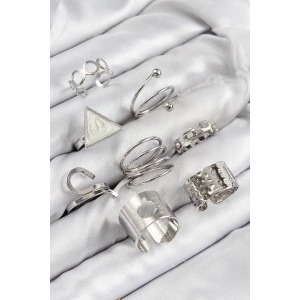 Pirinç Üçgen Model Gümüş Renk Kadın Yüzük Kombin Set