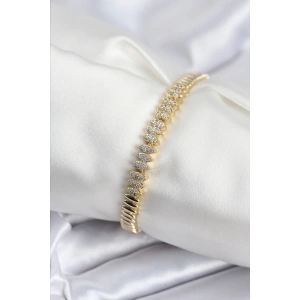 Pirinç VIP Seri Gold Renk Zirkon Taşlı Arpa Model Kadın Bileklik