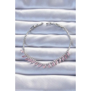 Pirinç Vip Seri Gümüş Renk Pembe Zirkon Taşlı Bileklik