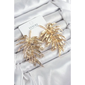 Pirinç Yaprak Model Gold Renk Kadın Küpe