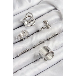 Pirinç Yaprak Model Gümüş Renk Kadın Yüzük Kombin Set