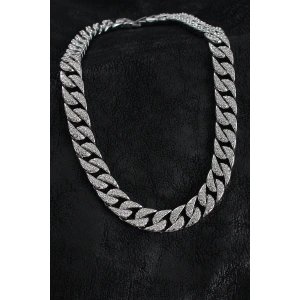 Pirinç Zirkon Taşlı Cuba Gurmet Model Gümüş Renk Erkek Kolye