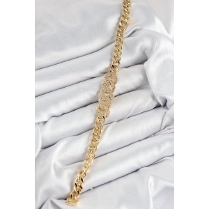 Pirinç Zirkon Taşlı Ezme Küba Zincir Model Gold Renk Kadın Bileklik