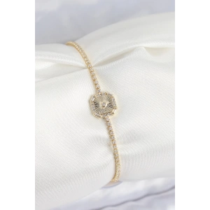 Pirinç Zirkon Taşlı Kare Model Gold Renk Kadın Bilekilk