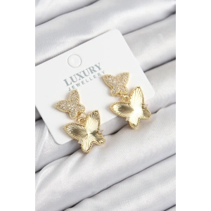 Pirinç Zirkon Taşlı Kelebek Model Gold Renk Kadın Küpe