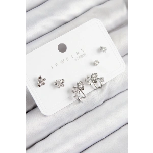 Pirinç Zirkon Taşlı Kelebek Model Gümüş Renk 925 Ayar Gümüş Çivi Kadın Küpe Set