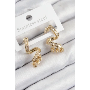 Pirinç Zirkon Taşlı Kıvrımlı Model Gold Renk Kadın Küpe
