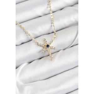 Pirinç Zirkon Taşlı Kutup Yıldızı Model Ezme Zincir Gold Renk Kadın Kolye