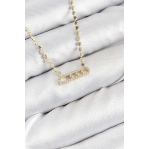 Pirinç Zirkon Taşlı Messika Model Ezme Zincir Gold Renk Kadın Kolye