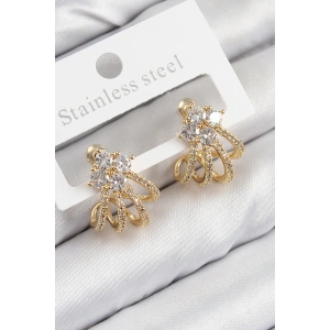 Pirinç Zirkon Taşlı Model Gold Renk Kadın Küpe