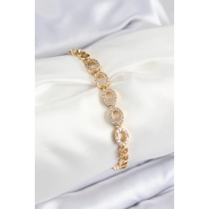 Pirinç Zirkon Taşlı Oval Model Gold Renk Kadın Bileklik
