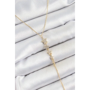 Pirinç Zirkon Taşlı Sıralı Yıldız Figürlü Y Model Gold Renk Kadın Kolye