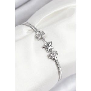 Pirinç Zirkon Taşlı Yonca Model Gümüş Renk Kadın Bileklik