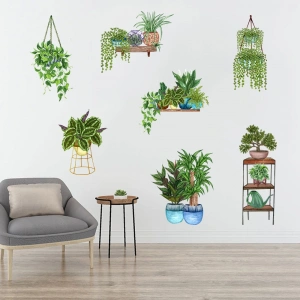 Saksılı Çiçek Tasarımlı Yapışkanlı Sticker (5468)