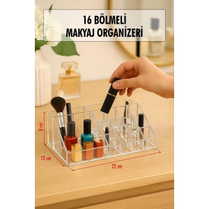 Şeffaf 16 Bölmeli Makyaj Organizeri Düzenleyici 12×22×8 cm