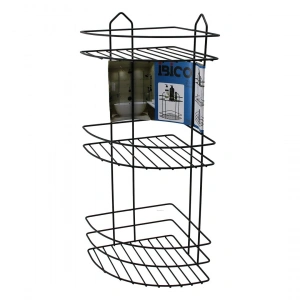SİYAH  3 KATLI - ÜÇGEN METAL BANYO KÖŞELİK - DUŞKABİN RAF (5468)