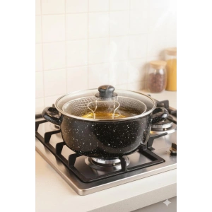 Siyah Kırçıllı Emaye Fritöz Tencere 24 cm 5,5 lt